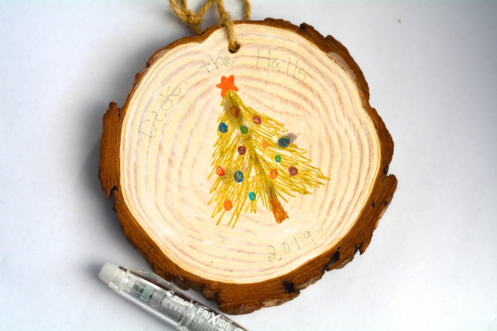 Pilot Pen wood slice ornament