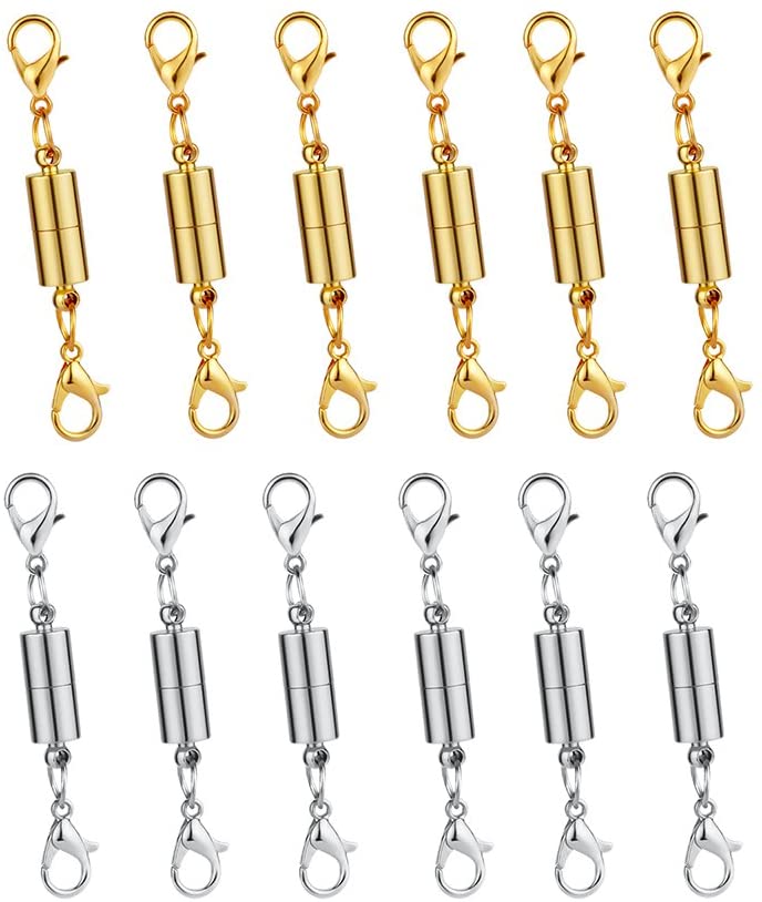  Moeuonb 2 Pieces Upgraded Necklace Layering Clasps + 6 Pcs  Necklace Extenders -14K Real Gold Plated and sliver Layered Necklace Clasp  - Necklace Separator for Layering - Multiple Necklace Detangler