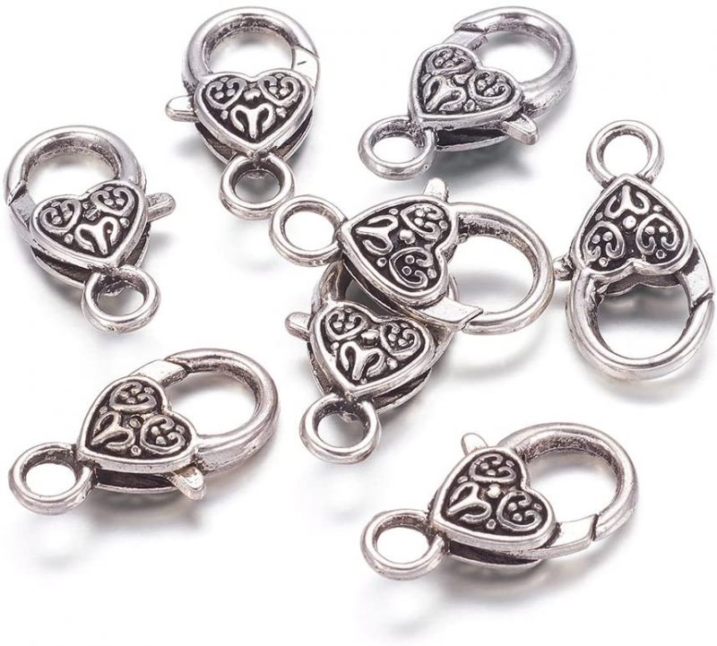 Kissitty 50-Piece Tibetan Antique Silver Large Heart Lobster Claw Clasps 1x0.55 Inch Jewelry Making Findings