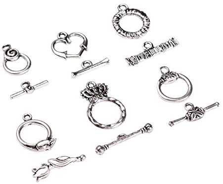 Exceart Antique Silver Tibetan Style Round IQ Toggle Clasps T bar Clasps for Necklace Bracelet Jewelry Making 130PCS
