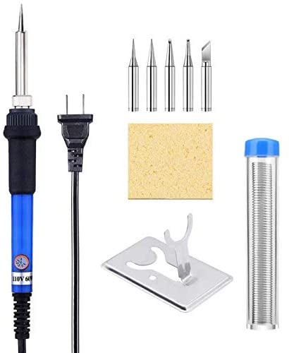 TBBSC 60W 110V Soldering Iron Kit - Adjustable Temperature, 5pcs Different Tips, Soldering Stand and Additional Solder Tube for Variously Repaired Usage