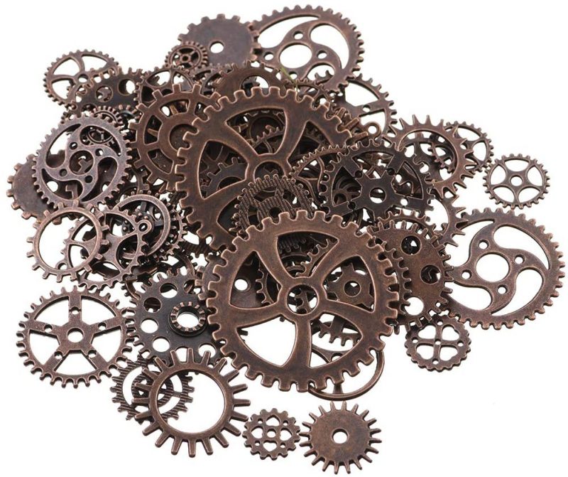 100 Grams Assorted Red Copper Plated Vintage Machine Clock Cog Watch Wheel Gear Punk Metal Steampunk Charm Pendant Bracelets Necklace Jewelry Findings Jewelry Making Craft DIY (B019)