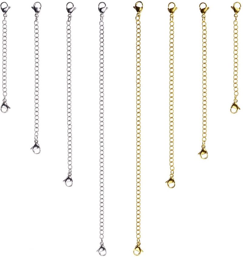 D-buy 8 Pcs Stainless Steel Necklace Extender Bracelet Extender Extender Chain Set 4 Different length: 6 inch 4 inch 3 inch 2 inch (4 Gold, 4 Silver)
