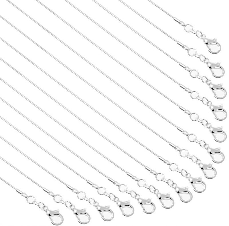 SANNIX 50 Pack Silver Plated Cable Chain Necklaces Bulk 18 Inch For Jewelry Making