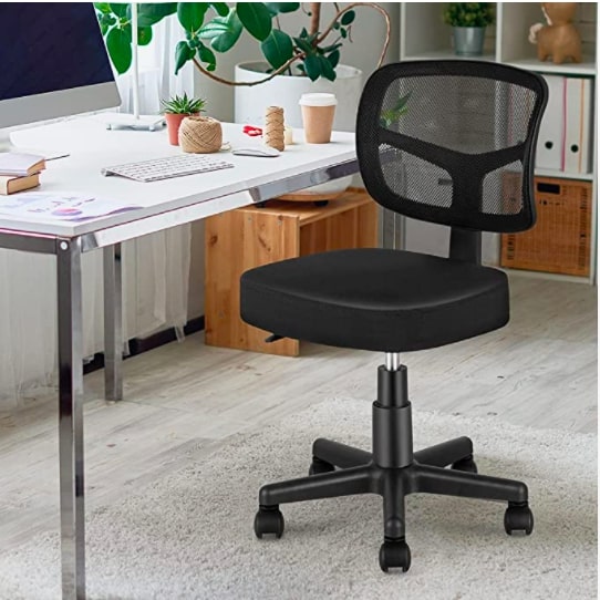 Armless Task Office Chair,MOLENTS Small Desk Chair with Mesh Lumbar Support,Ergonomic Computer Chair No Arms,Adjustable Swivel Home Office Chair for Small Spaces,Easy Assembly,Mid Back,No Armrest