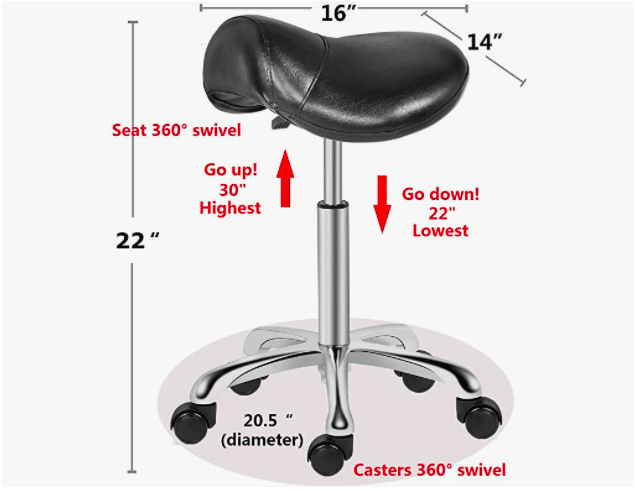 Kaleurrier Saddle Stool Rolling Swivel Height Adjustable with Wheels 1