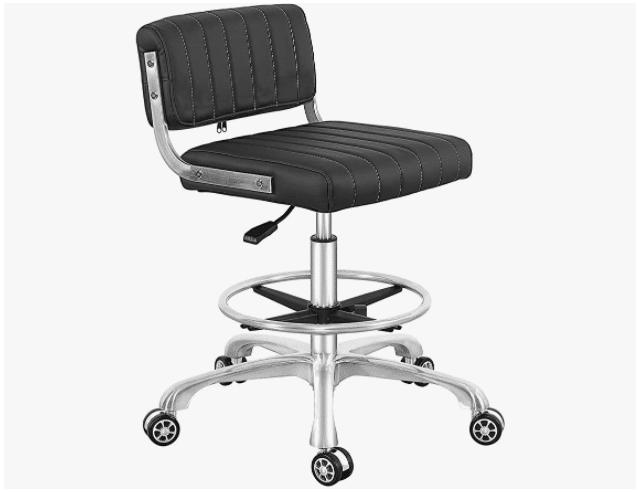 Rolling Swivel Drafting Chair Adjustable Heavy Duty (400lbs) Lumbar Support Task Chair for Home Desk Studio Design Lab (Black) (Square Cushion)