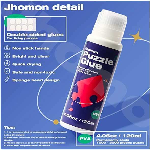 PHILODOGS Glue, Puzzle Glue, 120ML Jigsaw Puzzle Glue for 500/1000/1500  Pieces Puzzles, Non-Toxic PVA Glue, Adhesive Glue, Quick Dry