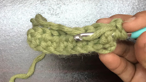 Front post half double crochet step 1