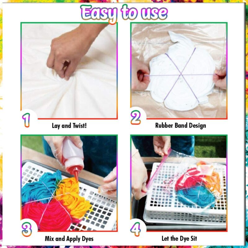 Tie Dye Kits for Kids and Adults with T-Shirt - 18 Colors Dye, 36 Colours Pigment. 5 Disposable Gloves, Apron, 80 Rubble Bands, Funnel, Spoon, Tablecloth