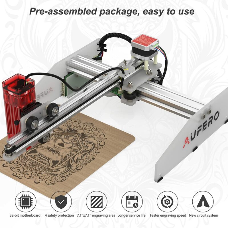 Aufero Portable Laser Engraver, Mini Laser Cutter and Engraver Machine for Wood and Metal, 32-bit Motherboard LaserGRBL(LightBurn), Eye Protection