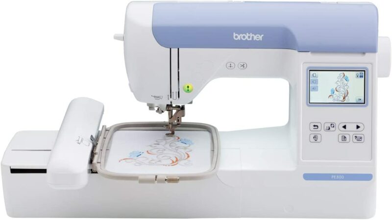 Brother PE800 Embroidery Machine, 138 Built-in Designs, 5 x 7 Hoop Area, Large 3.2 LCD Touchscreen, USB Port, 11 Font Styles