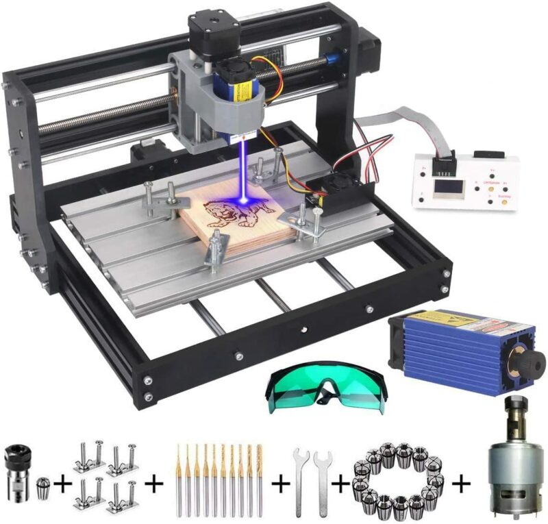 MYSWEETY 2 in 1 7000mW CNC 3018 Pro Engraver Machine, GRBL Control 3 Axis DIY CNC Router Kit with 7W Module Kit, Plastic Acrylic PCB PVC Wood Carving
