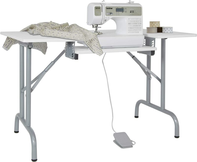 Sew Ready Multipurpose, Folding Sewing Table, Desk, Alloy Steel, Silver:White, 47.5 W x 28 D x 30 H