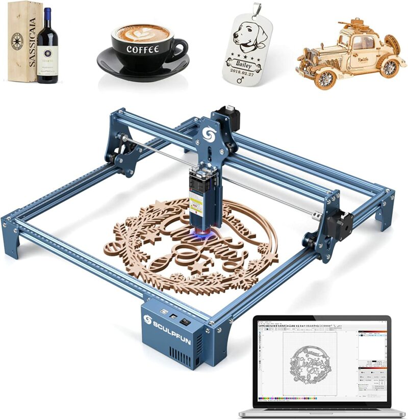 SCULPFUN S9 Laser Engraver 90W,Eye Protection,Compression Focus Laser Spot,15mm Wood Cutting,for Wood Metal Jewelry DIY Design Model Nameplate Puzzle