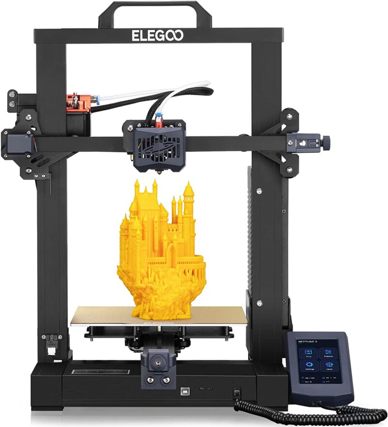 ELEGOO Neptune 3 FDM 3D Printer with Auto Leveling, Removable HD Touch Screen, Dual Gear Metal Extruder, Ultra-Quiet Printing, Ideal for Beginners