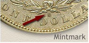 Where is the Mint Mark on an 1896 Morgan Dollar