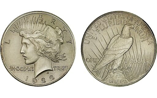 What is the super rare 1922 error silver Peace Dollar?