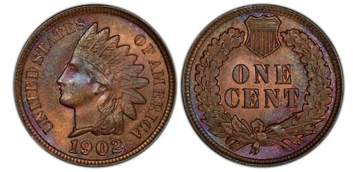 brown, mint state/uncirculated 1902 Indian Head Penny