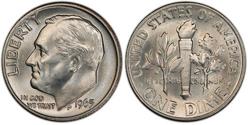 1965 Dime Obverse and Reverse design