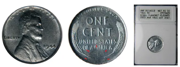 1944 steel penny Strike-Through Reverse Error