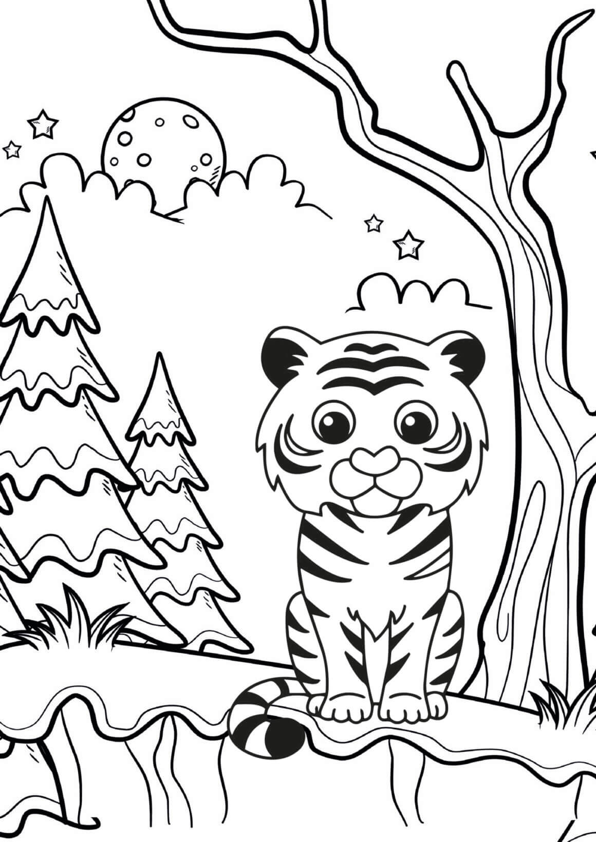 Baby Tiger with a Rose Coloring Page · Creative Fabrica