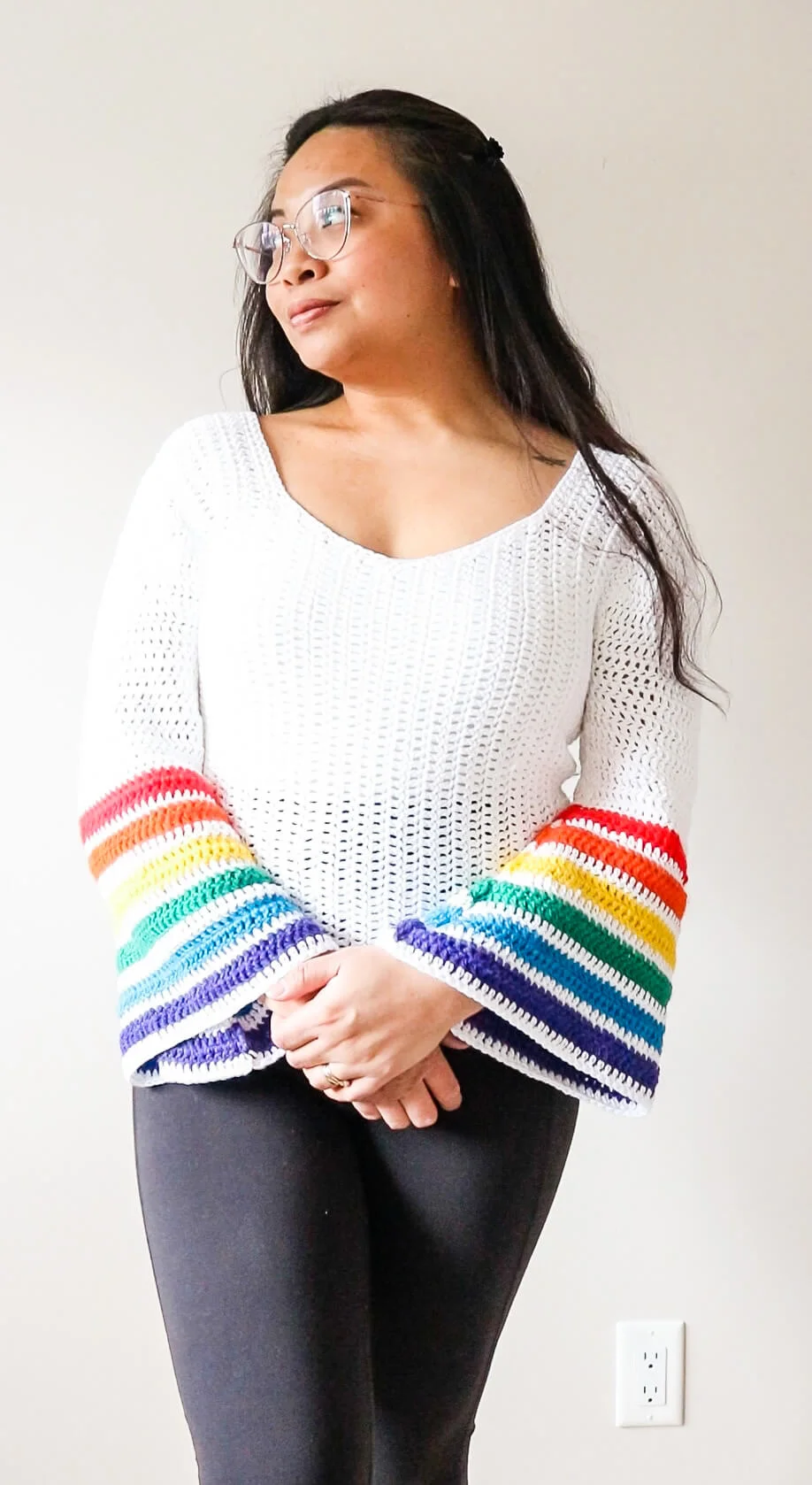 Crochet Pullover with Rainbow Stripes Pattern