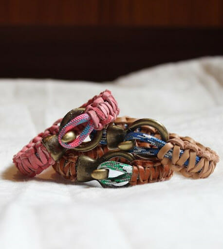 Leather and Climbing Rope Macrame Bracelet