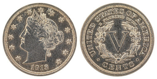  Liberty Head coin inscribed with the year 1913