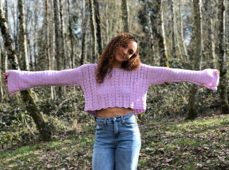 Bell-sleeved Crochet Crop Top