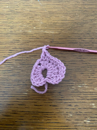Chain 1, 1 Double Crochet at Point of Heart, Chain 