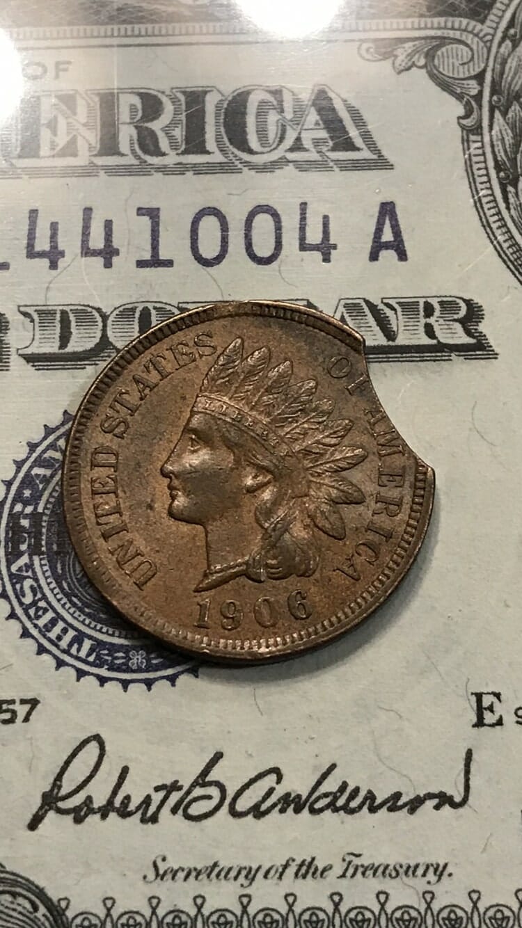 1906 Indian Head Penny Clipped Planchet Error