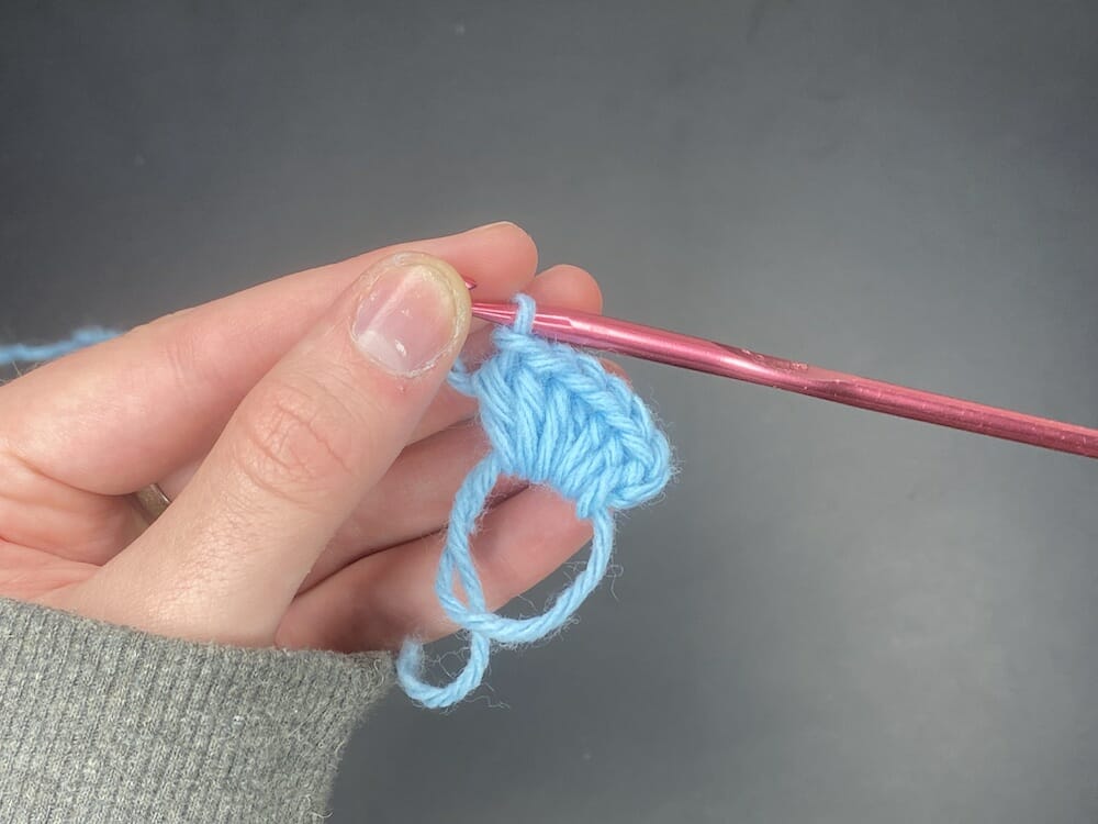 Half double crochet 6 into the magic circle (HDC 6)