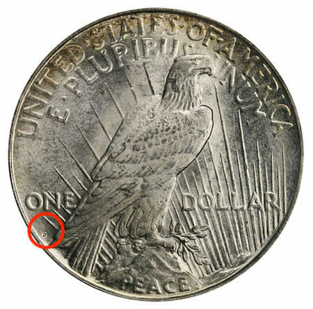 Where is the Mint Mark on a 1922 Silver Dollar