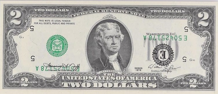 1976 2 Dollar Bill Inverted Overprint Errors