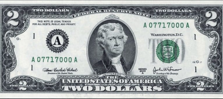 1976 2-Dollar Bill Obverse Side