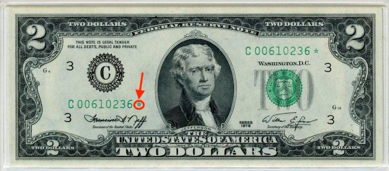 1976 2 Dollar Bill Star Notes
