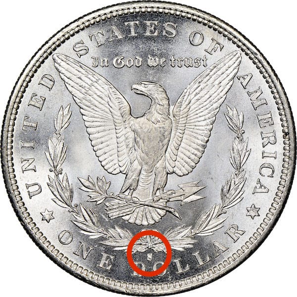 Where is the Mint Mark on an 1880 Silver Dollar